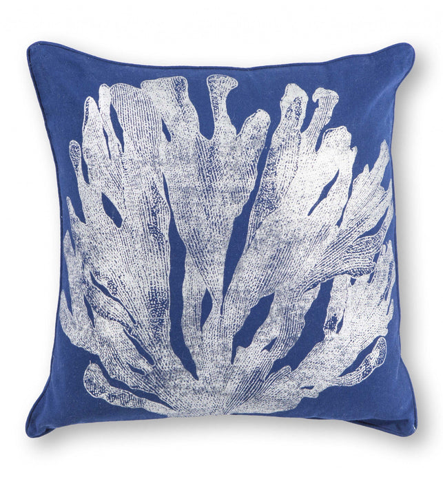 Square Tropical Blue and Silver Coral Accent Pillow